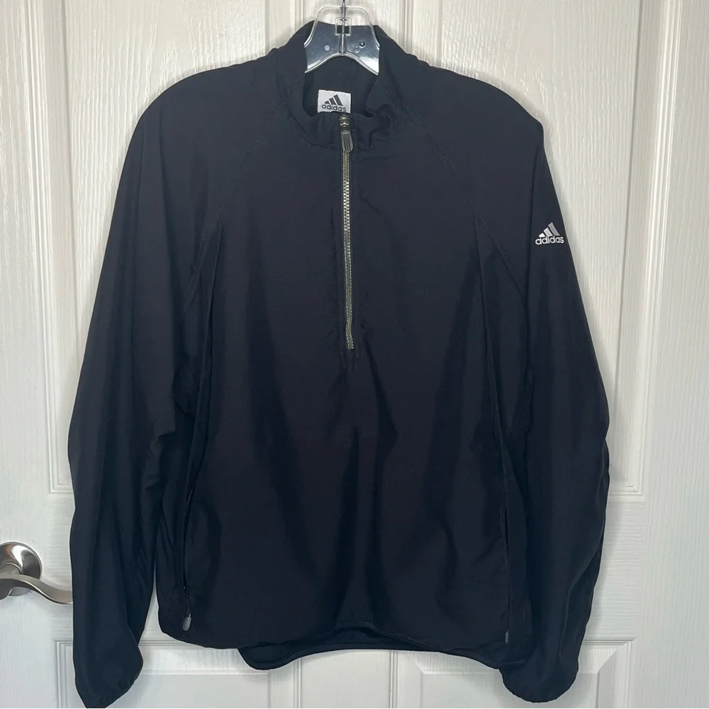 Adidas Black Quarter Zip Pullover ClimaShell Windbreaker Jacket Mens Sz L
